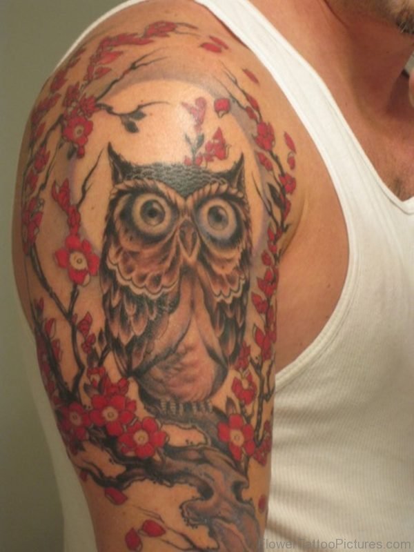 Colorful Owl Flower Tattoo Design