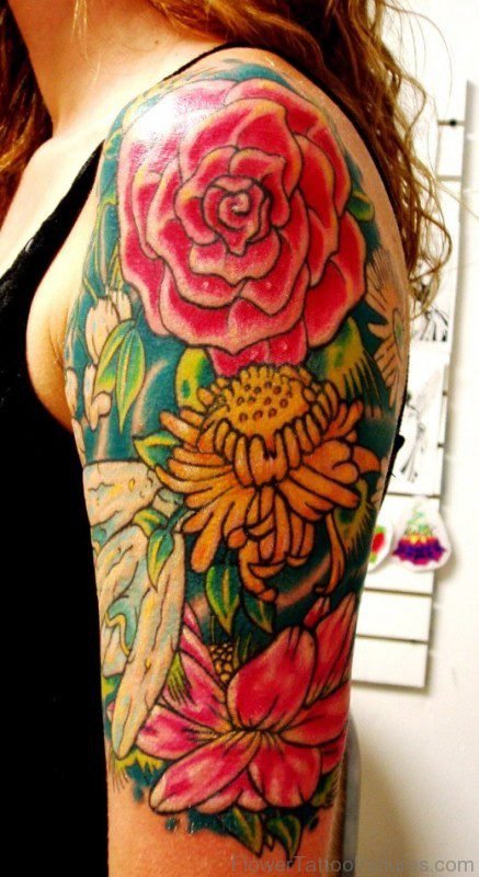 Colorful Rose Tattoo Design