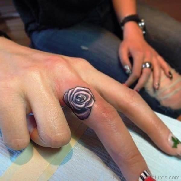 Colorful Rose Tattoo On Finger