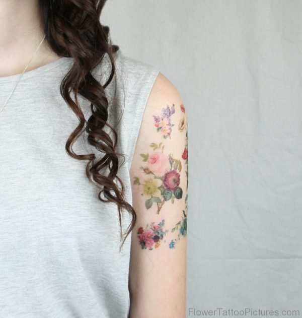Colorful Vinatge Flower Tattoo Design