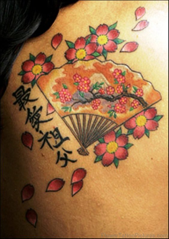 Cool Colorful Cherry Blossom Flowers Tattoo