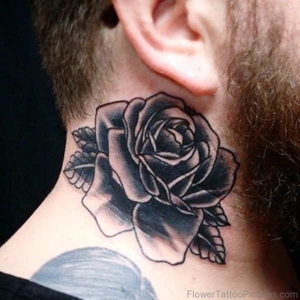 Cute Black Rose Tattoo On Neck