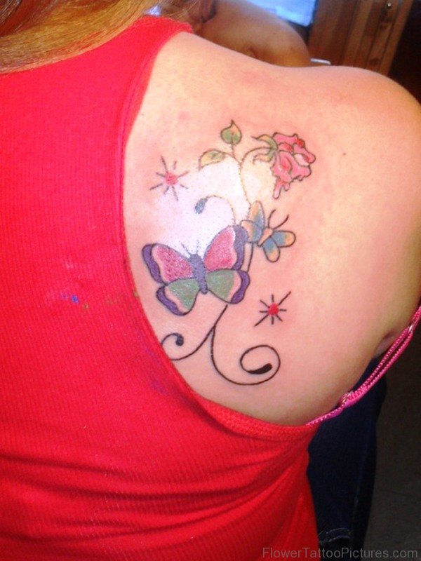 Cute Flower And Butterfly Tattoo