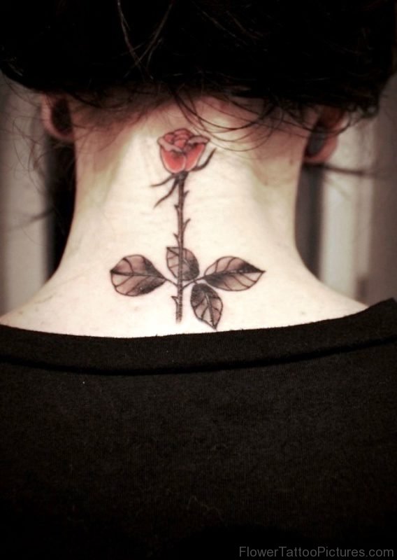 Cute Red Rose Tattoo On Neck