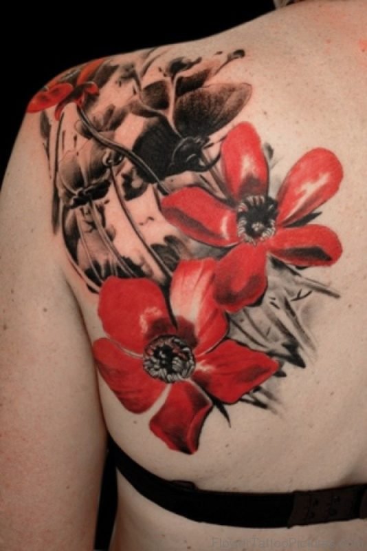 Cute Red Vinatge Flower Tattoo