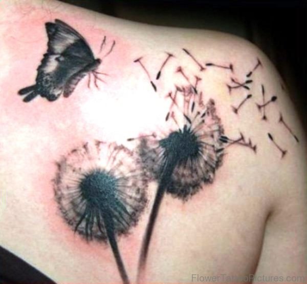 Dandelion Tattoo With Butterfly Design