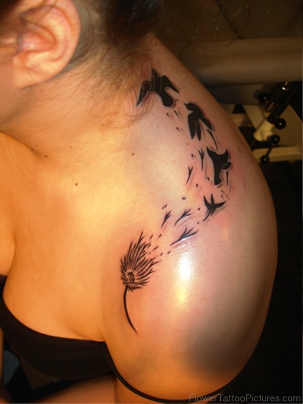 Dandelion With Big Birds Tattoo Design