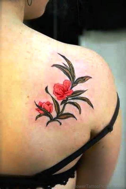Designer Flower Tattoo On Back Shoulder