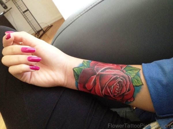 Elegant Large Rose Tattoo On Wrist