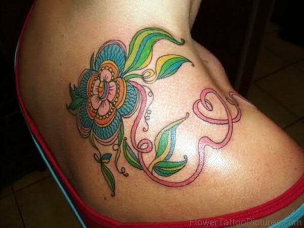 Green And Blue Flowers Tattoo