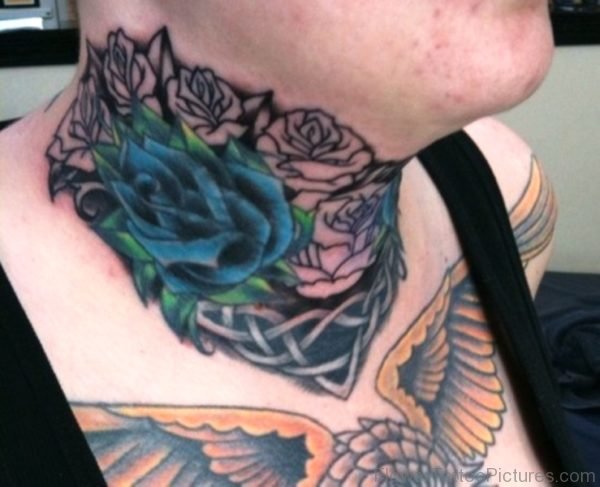 Green Rose Tattoo On Neck