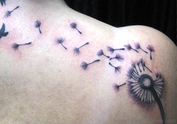 Grey Dandelion Tattoo On Shoulder