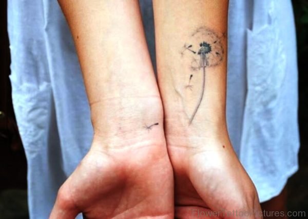 Grey Dandelion Tattoo On Wrist