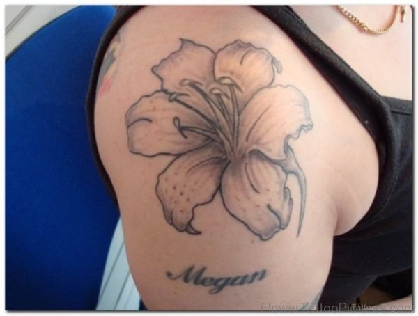 Grey Hibiscus Tattoo On Shoulder