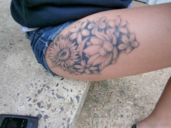 Grey Lotus Tattoo On Thigh