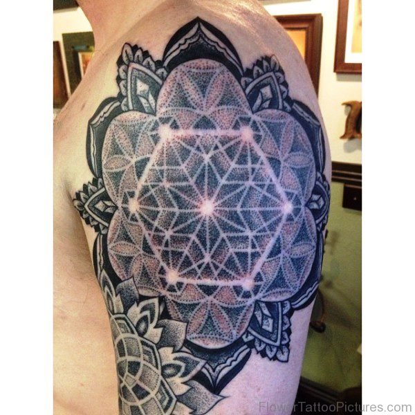 Grey Mandala Shoulder Tattoo