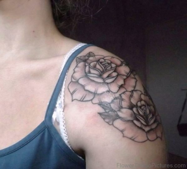 Grey Rose Tattoo On Left Shoulder