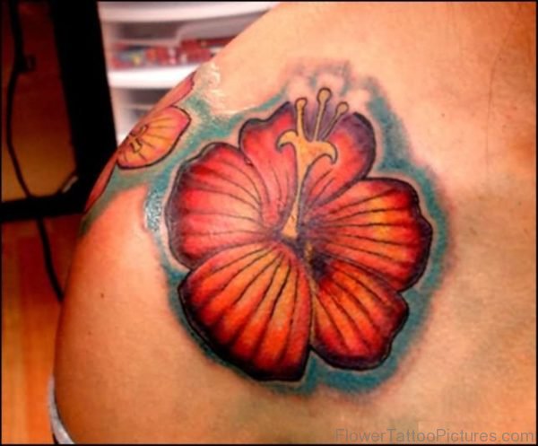 Hibiscus Tattoo On Left Shoulder
