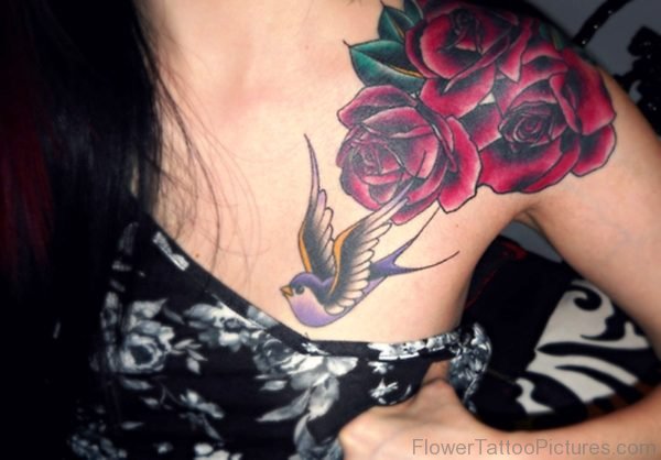 Hummingbird With Roses Tattoo