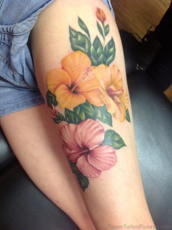 Impressive Flowers Tattoo On Thigh