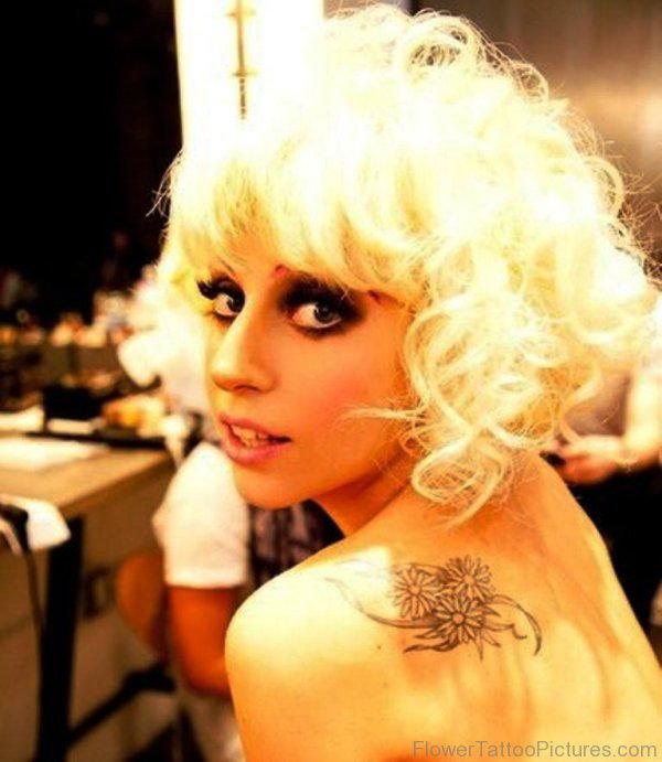 Lady Gaga Flower Tattoos On Shoulder Back