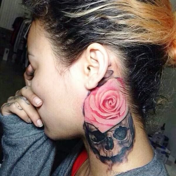 Light Pink Rose Neck Tattoo