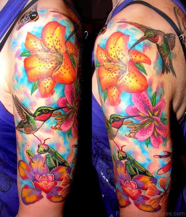 Lily And Hummingbird Tattoo