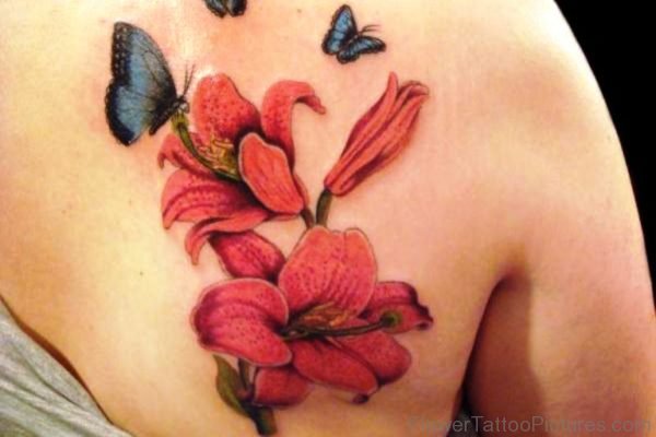 Lily On Back Shoulder Tattoo