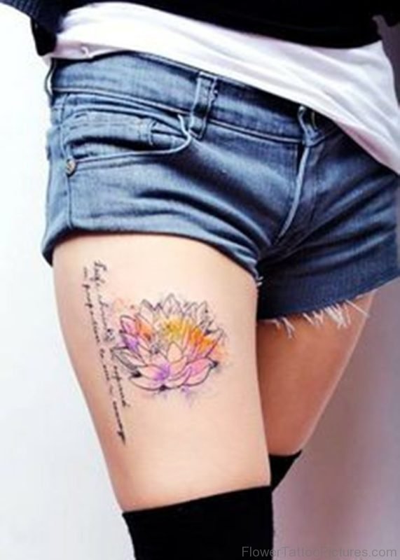 Lotus Flower Tattoo On Thigh