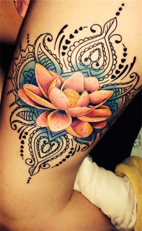 Lotus Tattoo On Thigh
