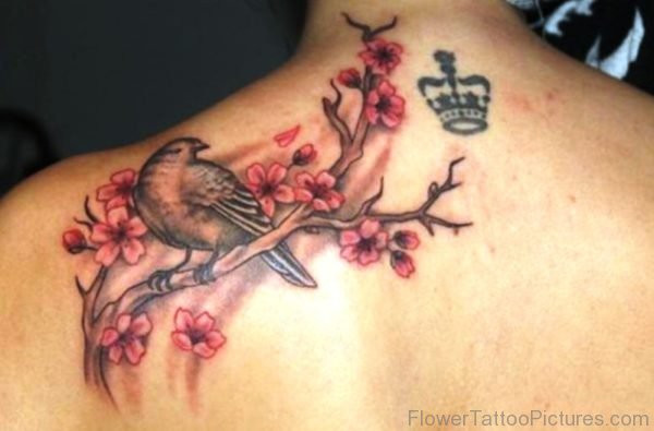 Lovely Cherry Blossom Tree And Bird Tattoo
