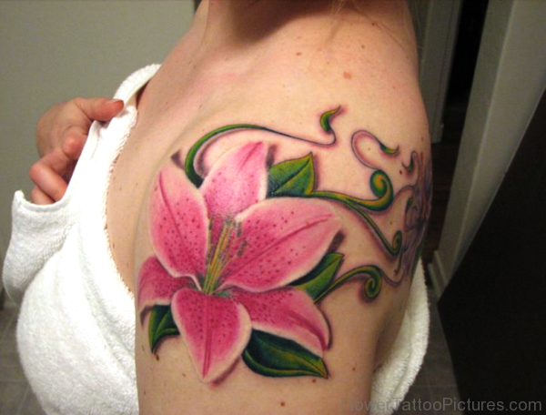 Lovely Pink Lily Flower Tattoo