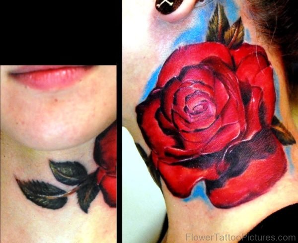 Lovely Red Rose Neck Tattoo