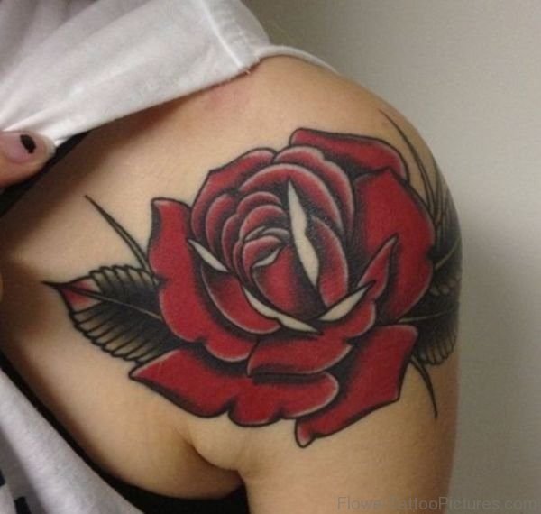 Lovely Rose Tattoo On Front Shoulder
