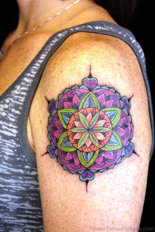 Mandala Flower Tattoo Design On Left Shoulder