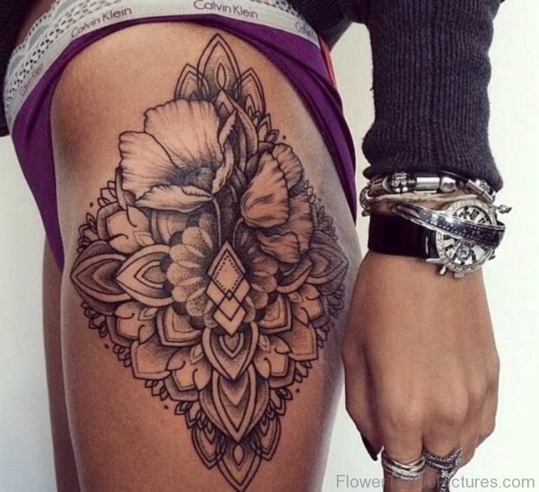 Mandala Flower Tattoo On Thigh