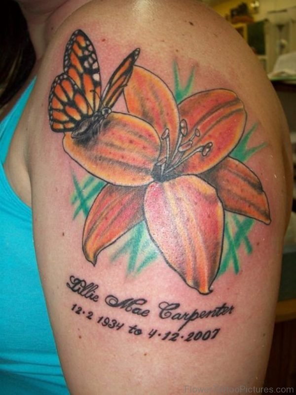 Memorial Butterfly Tattoo Wth Hibiscus