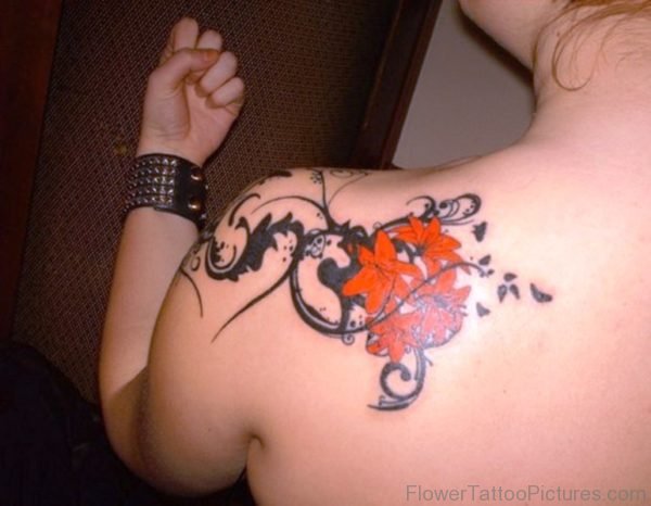 Nice Flower Tattoo On Shoulder Back