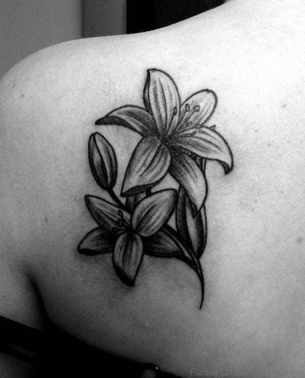 Nice Lily Tattoo On Back Shoulder