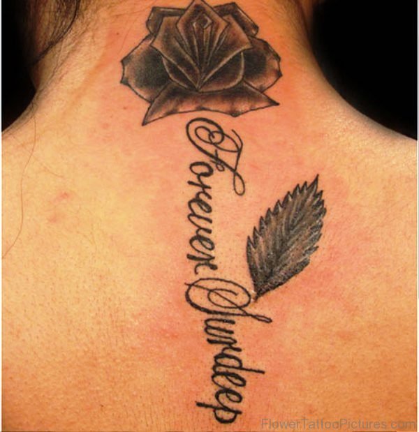 Nice Name And Rose Tattoo on Neck