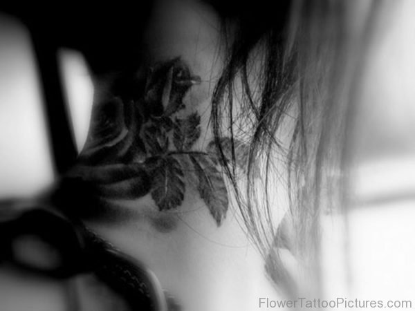 Nice Rose Tattoo On Neck Side