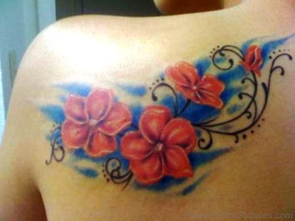 Orange Flower Tattoo On Shoulder