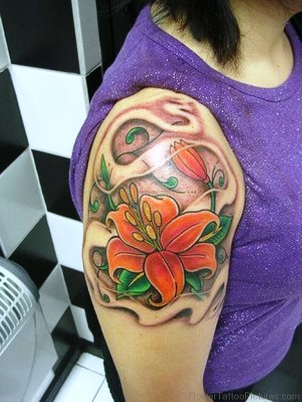 Orange Lily Flower Tattoo 