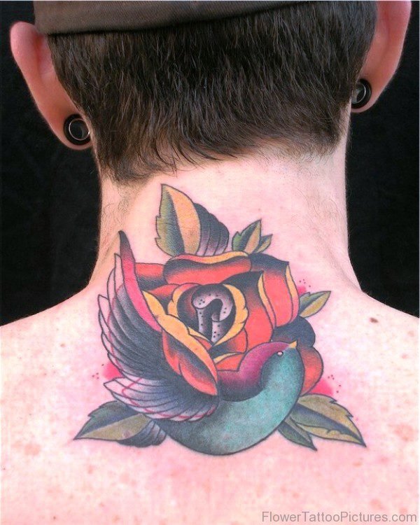Outstanding Rose Tattoo On Neck