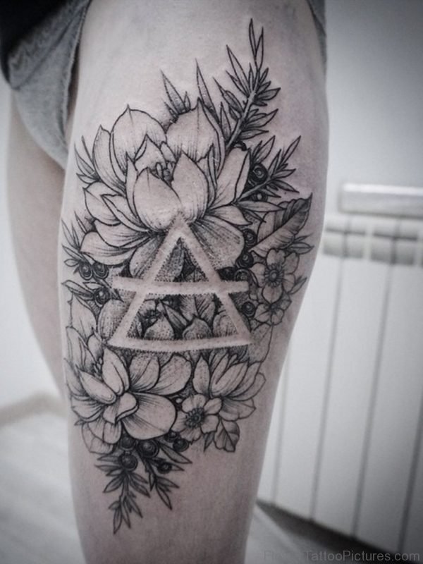 Peony Flowers Tattoo On Girl Left Thigh