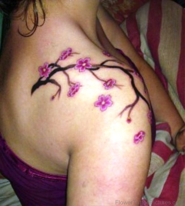 Pink Cherry Blossom Tree Tattoo Design