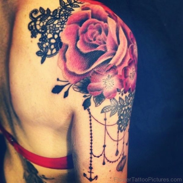 Pink Flower Shoulder Tattooo