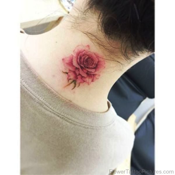 Pink Rose Neck Tattoo Design