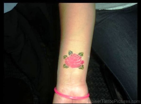 Pink Rose Tattoo On Wrist