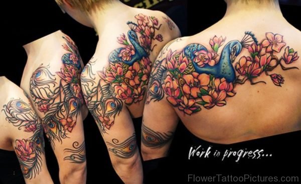Preety Flowers Tattoo On Shoulder